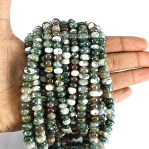 Moss Agate Smooth Rondelle Beads, Natural Moss Agate Rondelle Beads, 8 mm Smooth Rondelle Beads, Green Agate Rondelle Beads, Agate Beads