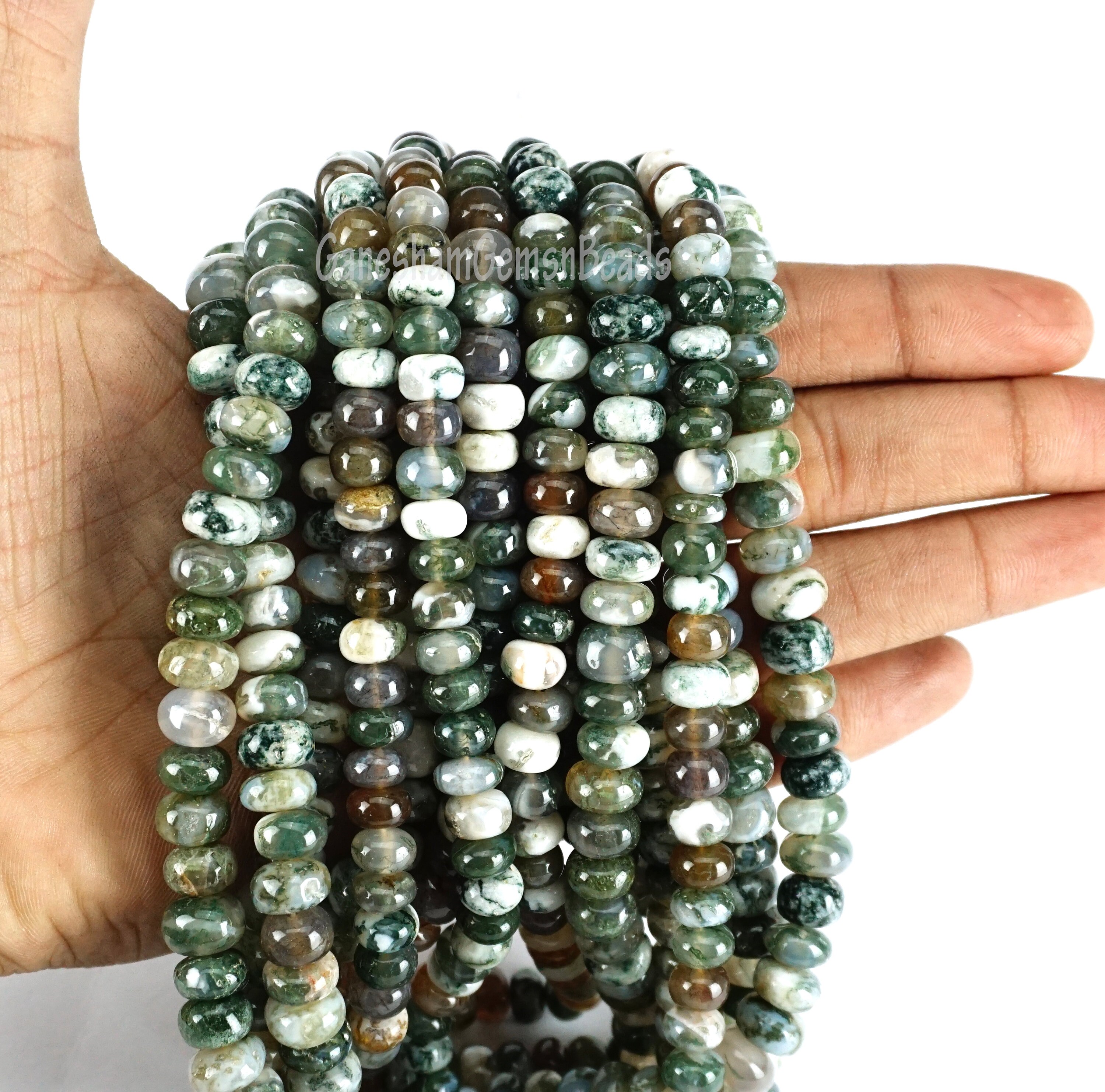 Moss Agate Smooth Rondelle Beads, Natural Moss Agate Rondelle Beads, 8 Mm Smooth Rondelle Beads, Green Agate Rondelle Beads, Agate Beads
