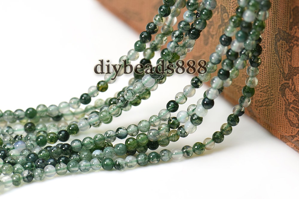 Moss Agate,15 Inch Full Strand Moss Agate Smooth Round Beads 2mm 3mm For Choice