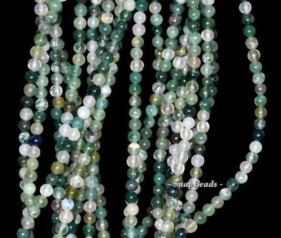 3mm Moss Agate Gemstone, Inclusions, Green, Round 3mm Loose Beads 16 Inch Full Strand Lot 1,2,6,12 And 50 (90114030-107 - 3mm B)