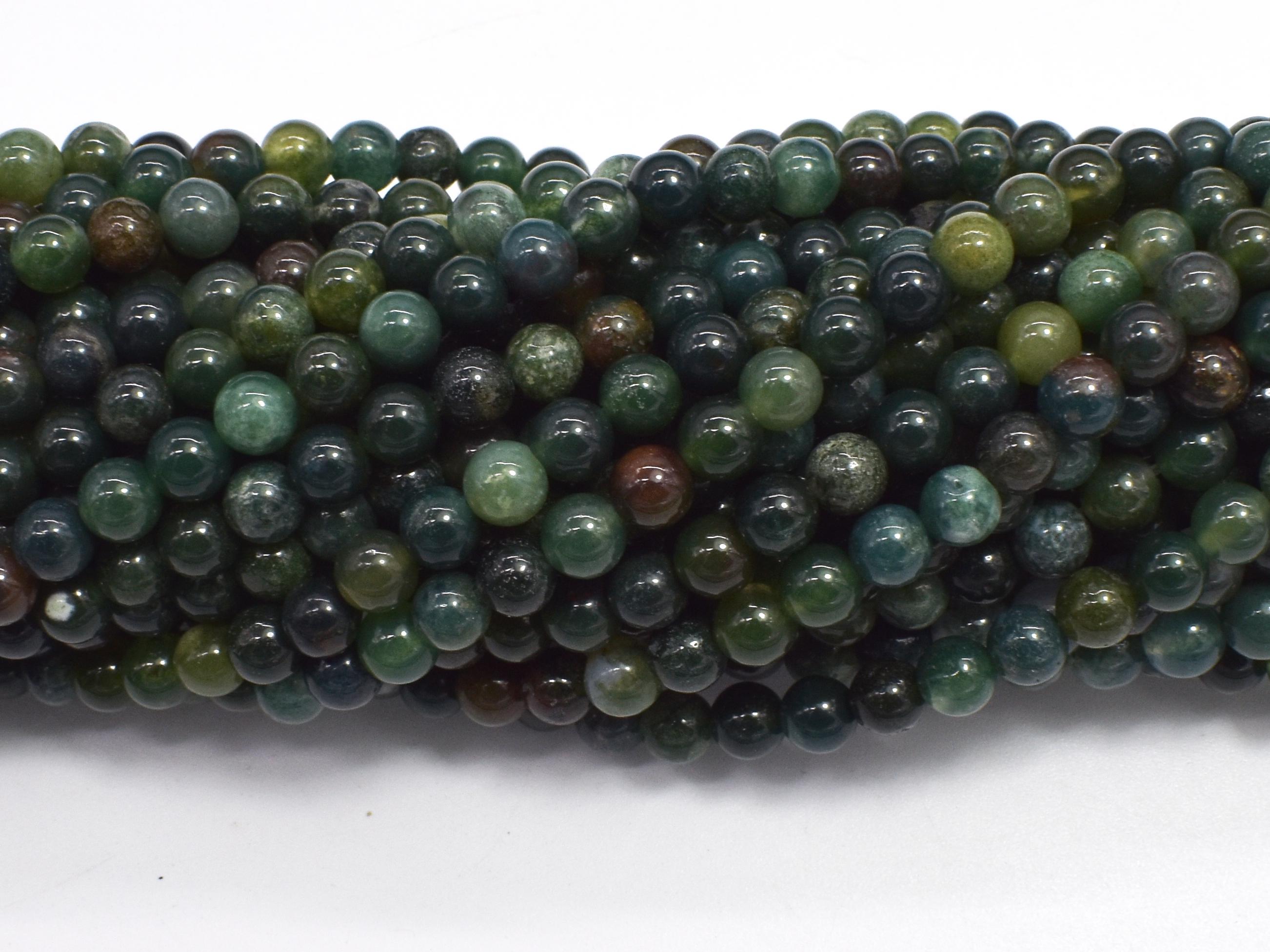 Moss Agate, 4mm (4.5mm) Round, 15 Inch, Approx. 85 Beads, Hole 0.8 Mm (323054006)