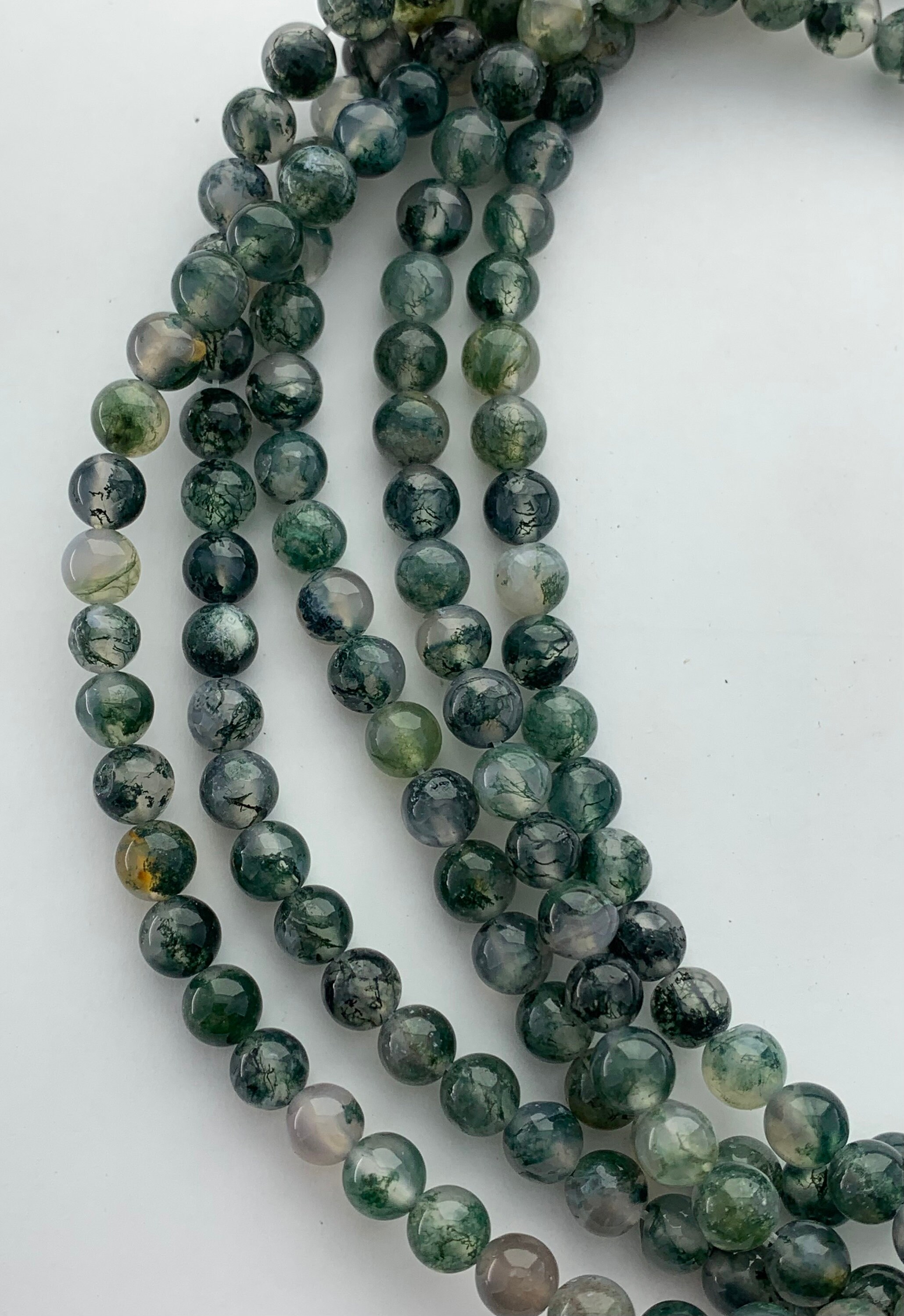 6mm Moss Agate Gemstone Beads. 15” Strand Of Aa/aaa Grade Round Beads, About 64 Per Strand. Green Dendritic Gems.