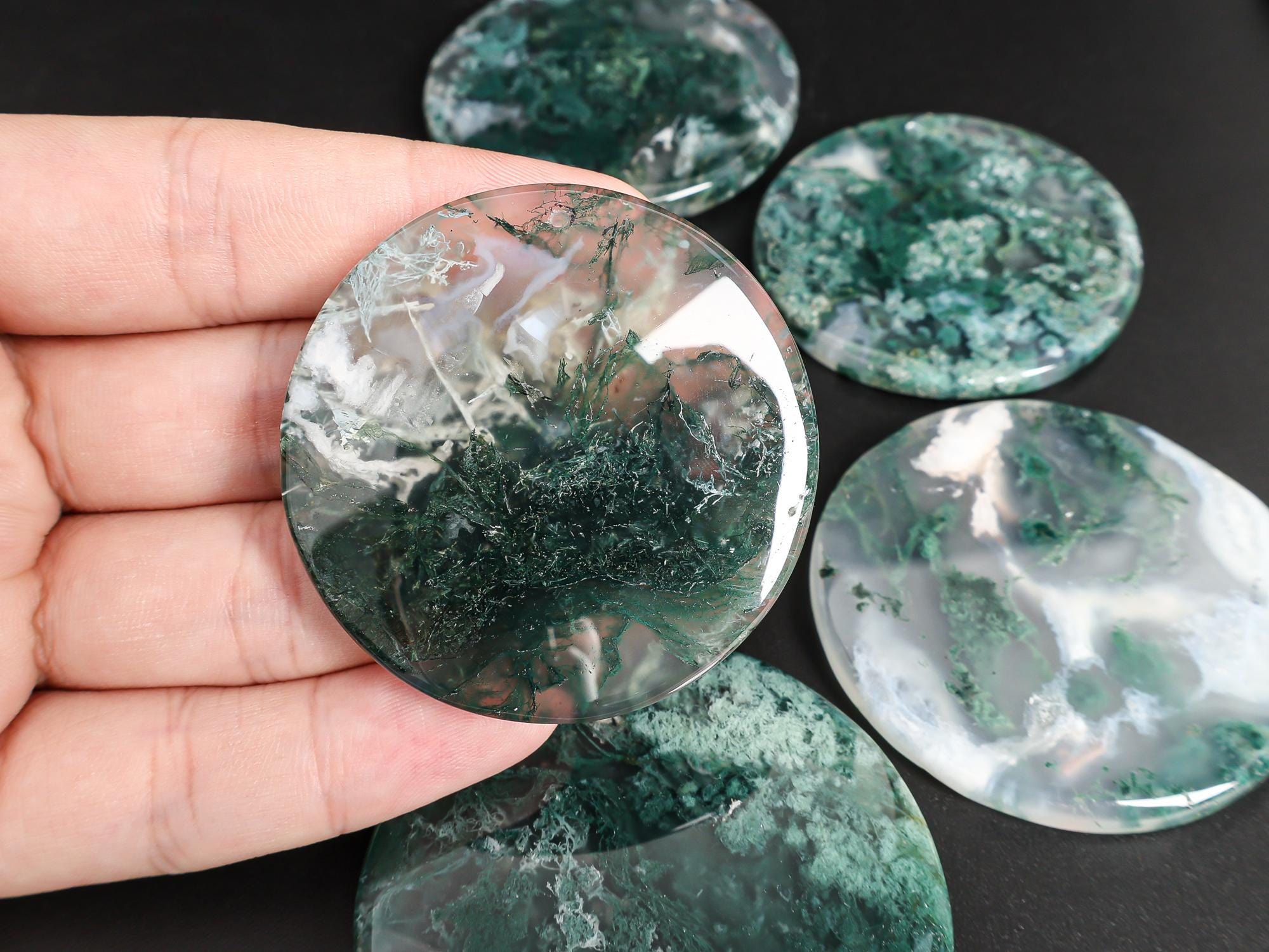 Aa Grade Green Round Moss Agate Pendant Natural One Of A Kind Mossy Veins Gemstone