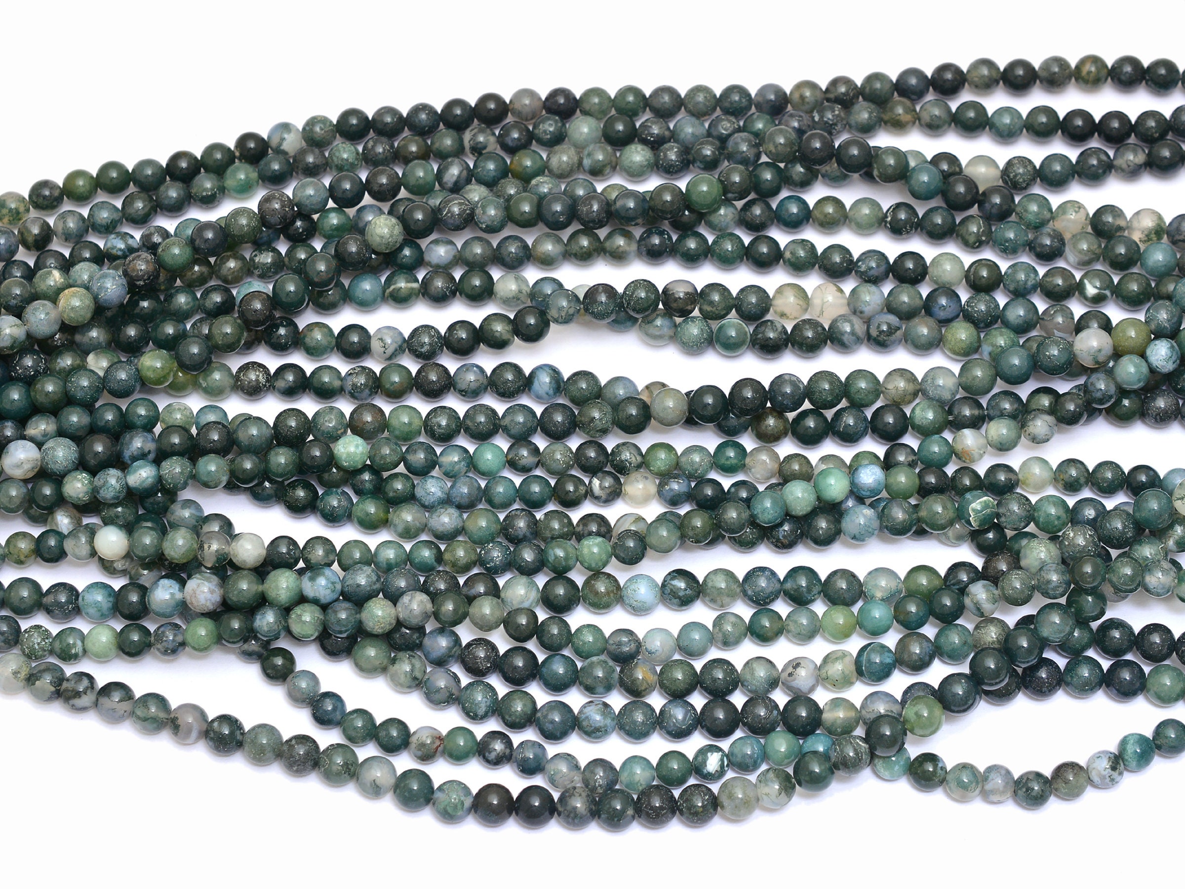 Moss Agate Gemstone Round Beads 6mm-7mm | 15inch Strand