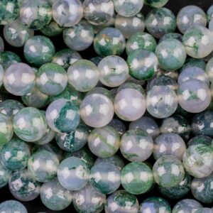 AAA Natural Green Moss Agate Round Beads 4mm Round Beads 6mm Round Beads 8mm Round Beads Green Gemstone High Polish Spheres 15.5" Strand
