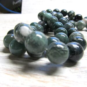 Agate Beads 12mm Natural Ivy Green Moss Agate Smooth Rounds -  15 pieces