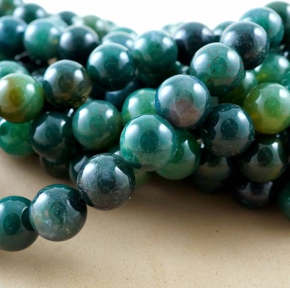 Moss Agate Beads (round)(smooth)(4mm)(6mm)(8mm)(10mm)(12mm)(16"strand)