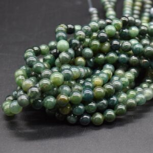 Moss Agate Gemstone Beads - 8mm Round - Large Hole (2mm) Gemstone Round Beads For Jewellery Making - 15" Strand
