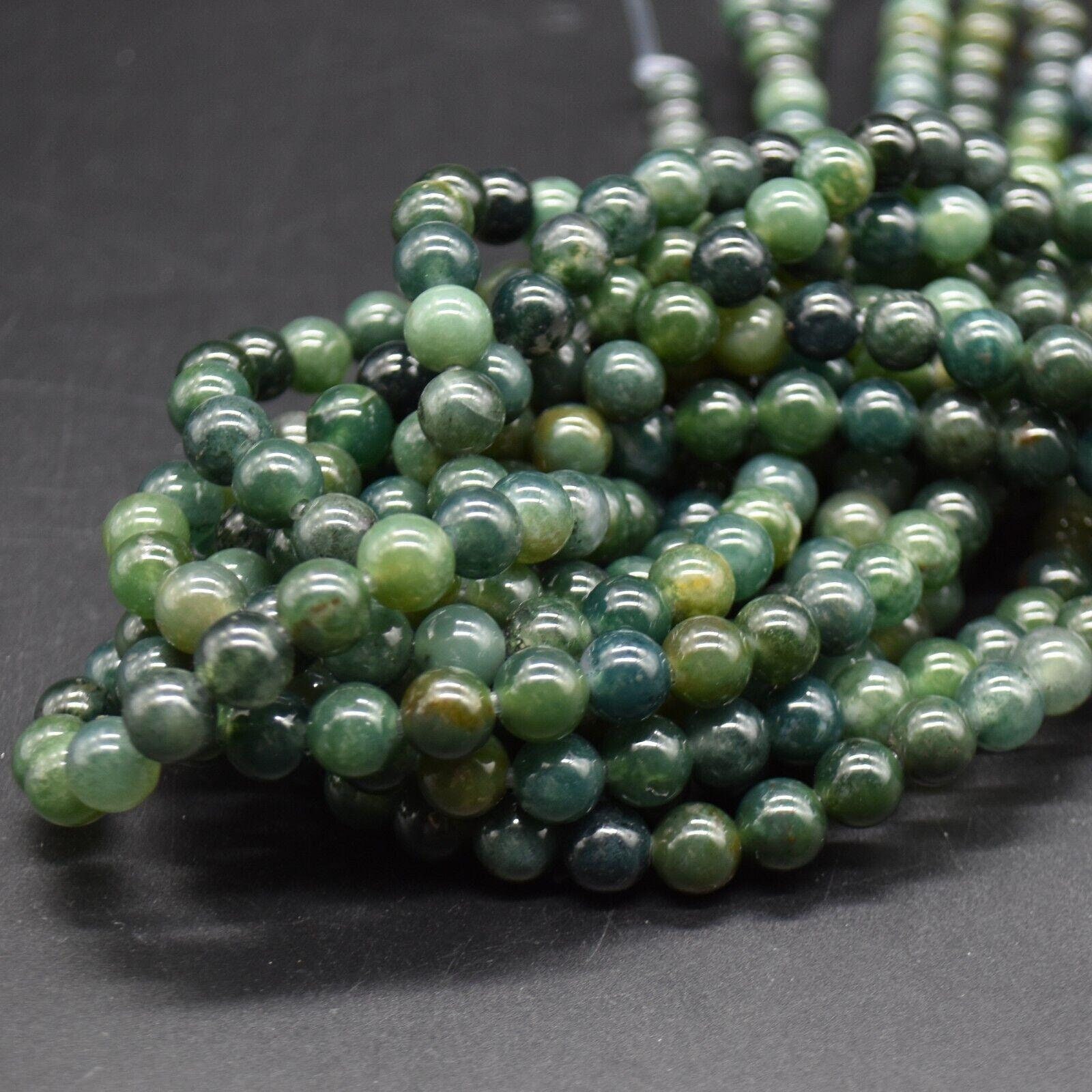 Moss Agate Gemstone Beads - 8mm Round - Large Hole (2mm) Gemstone Round Beads For Jewellery Making - 15" Strand