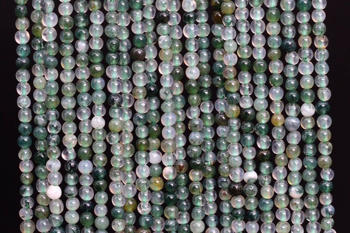 Genuine Natural Moss Agate Loose Beads Round Shape 2mm
