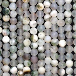 Genuine Natural Matte Green and White Moss Agate Loose Beads Round Shape 4mm