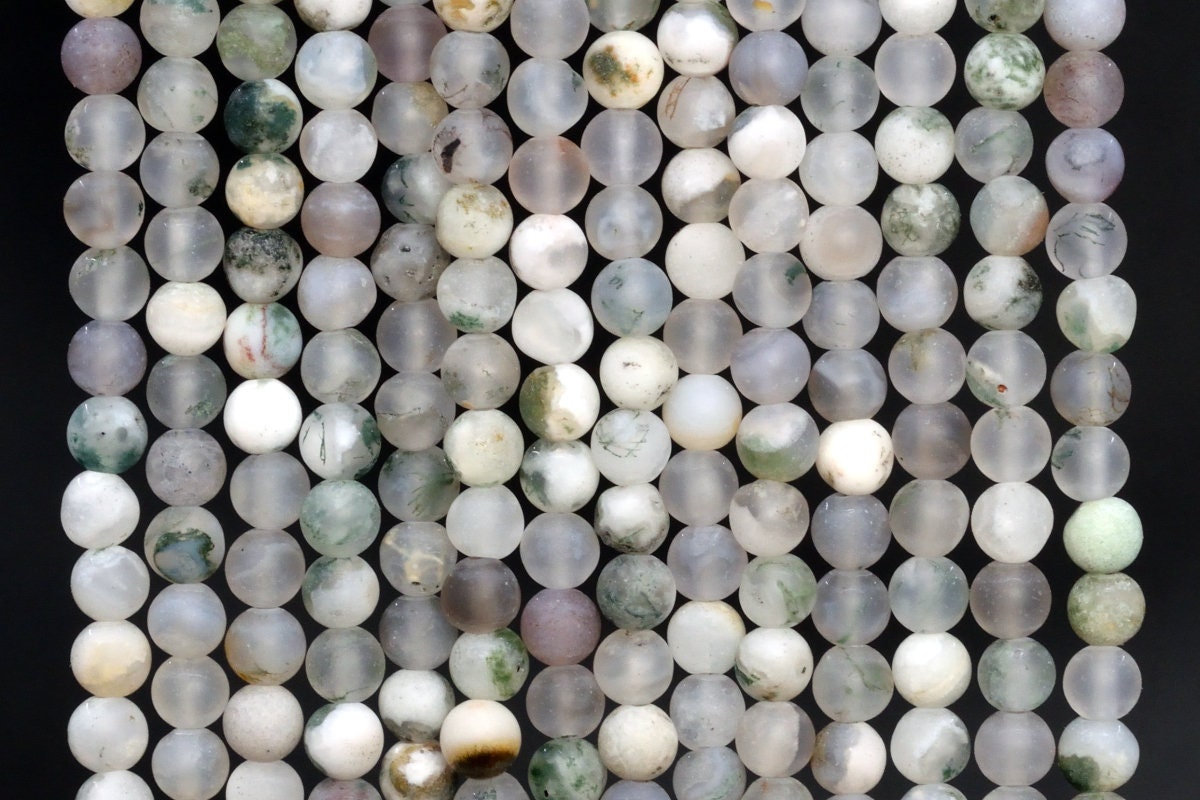 Genuine Natural Matte Green And White Moss Agate Loose Beads Round Shape 4mm Genuine Natural Matte Green And White Moss Agate Loose Beads Round Shape 4mm