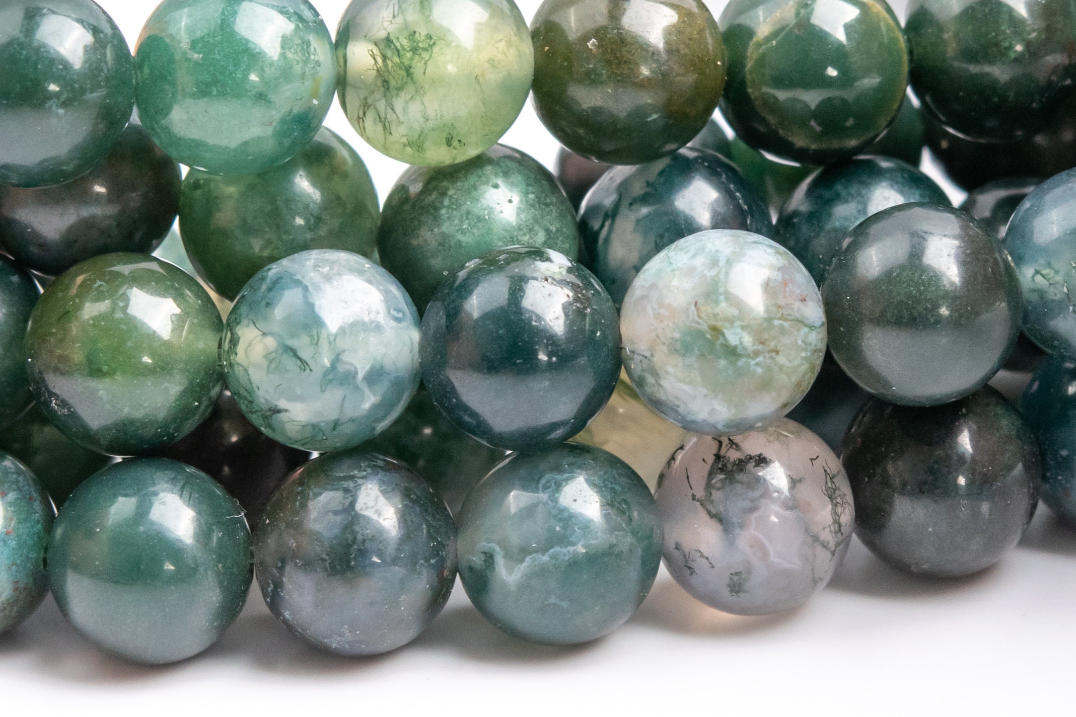 Genuine Natural Moss Agate Gemstone Beads 8mm Botanical Round Aaa Quality Loose Beads (100115)