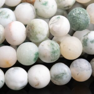 Genuine Natural Moss Agate Gemstone Beads 4MM Matte Green & White Round A+ Quality Loose Beads (102657)