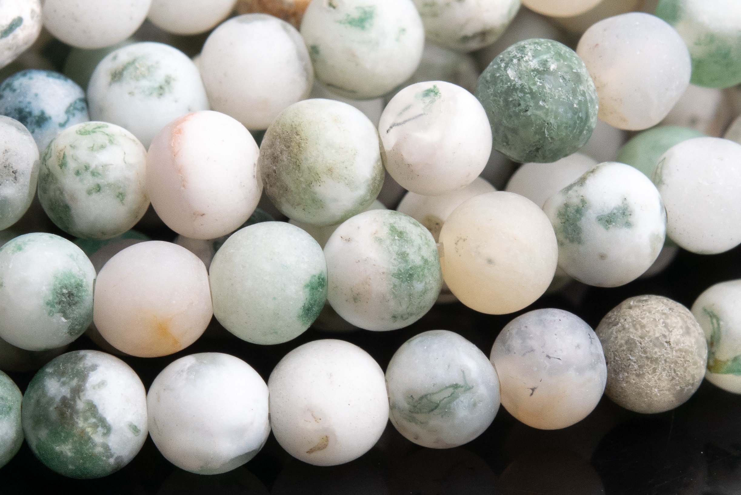 Genuine Natural Moss Agate Gemstone Beads 4mm Matte Green & White Round A+ Quality Loose Beads (102657)