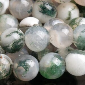 Genuine Natural Moss Agate Gemstone Beads 6MM Green & White Round A Quality Loose Beads (101225)