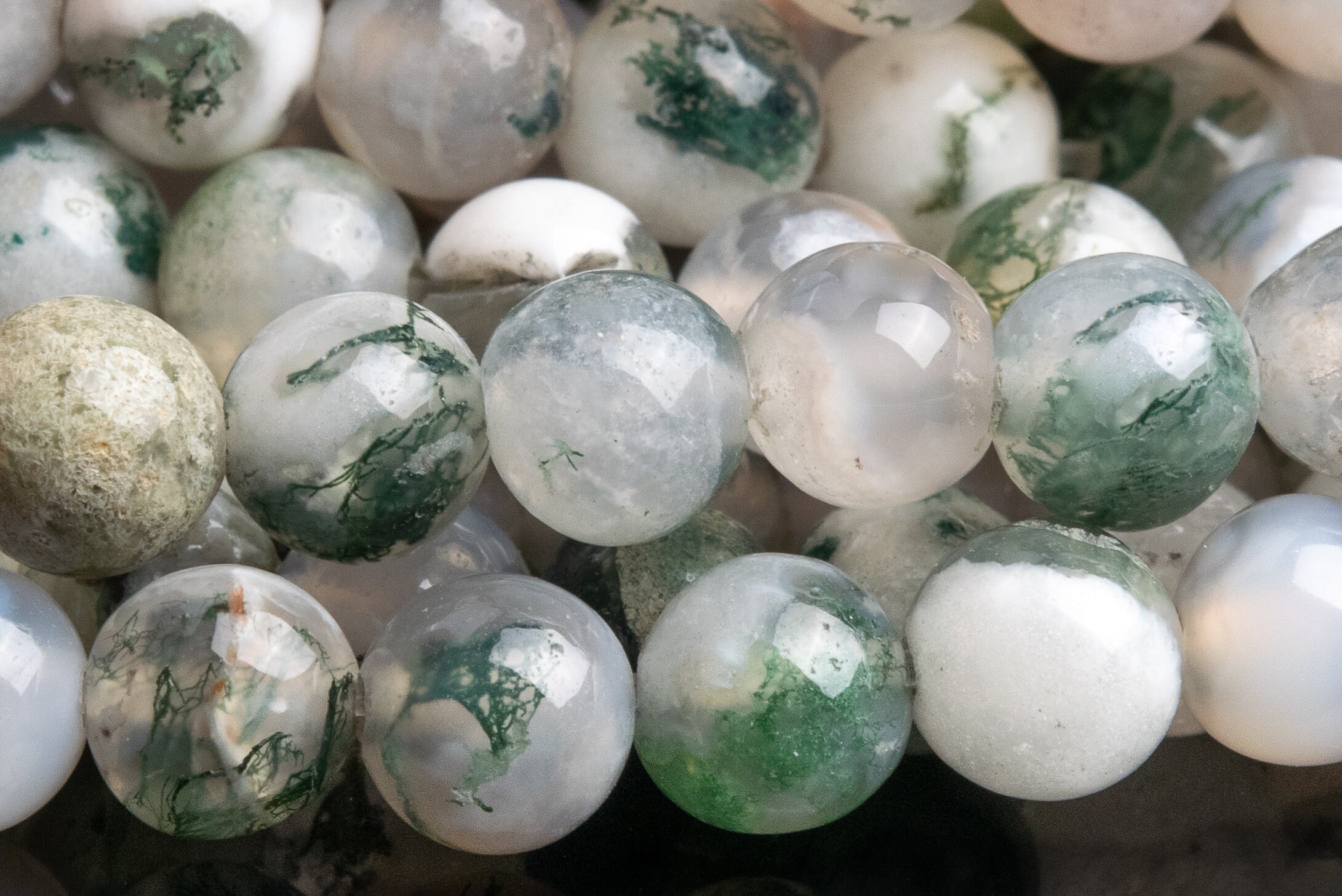 Genuine Natural Moss Agate Gemstone Beads 6mm Green & White Round A Quality Loose Beads (101225) Genuine Natural Moss Agate Gemstone Beads 6mm Green & White Round A Quality Loose Beads (101225)