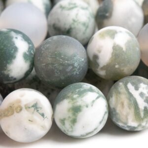 Genuine Natural Moss Agate Gemstone Beads 10MM Matte Green & White Round A Quality Loose Beads (101223)