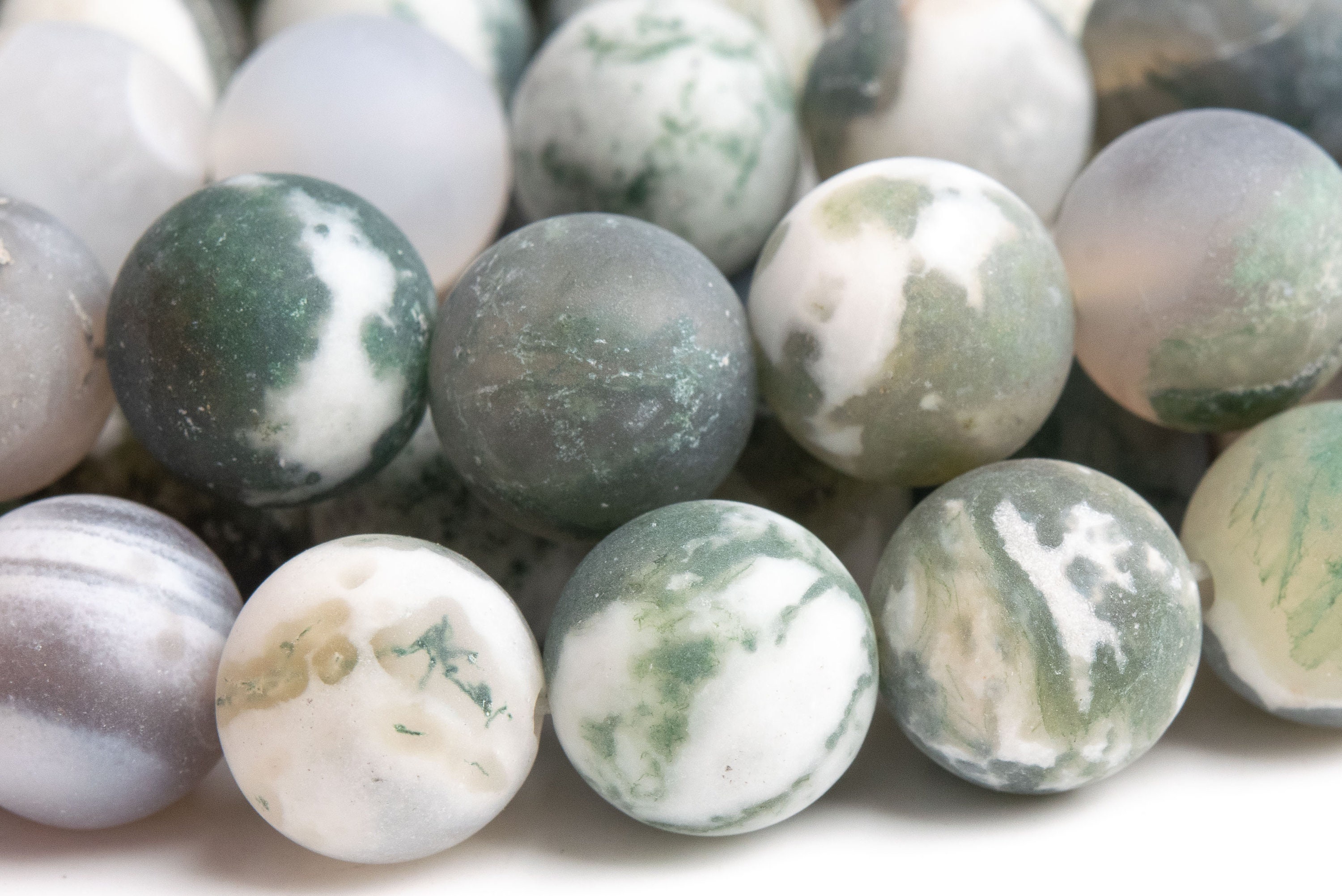 Genuine Natural Moss Agate Gemstone Beads 10mm Matte Green & White Round A Quality Loose Beads (101223) Genuine Natural Moss Agate Gemstone Beads 10mm Matte Green & White Round A Quality Loose Beads (101223)