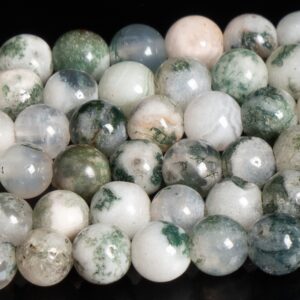 Genuine Natural Moss Agate Gemstone Beads 4MM 8MM Green & white Round A Quality Loose Beads