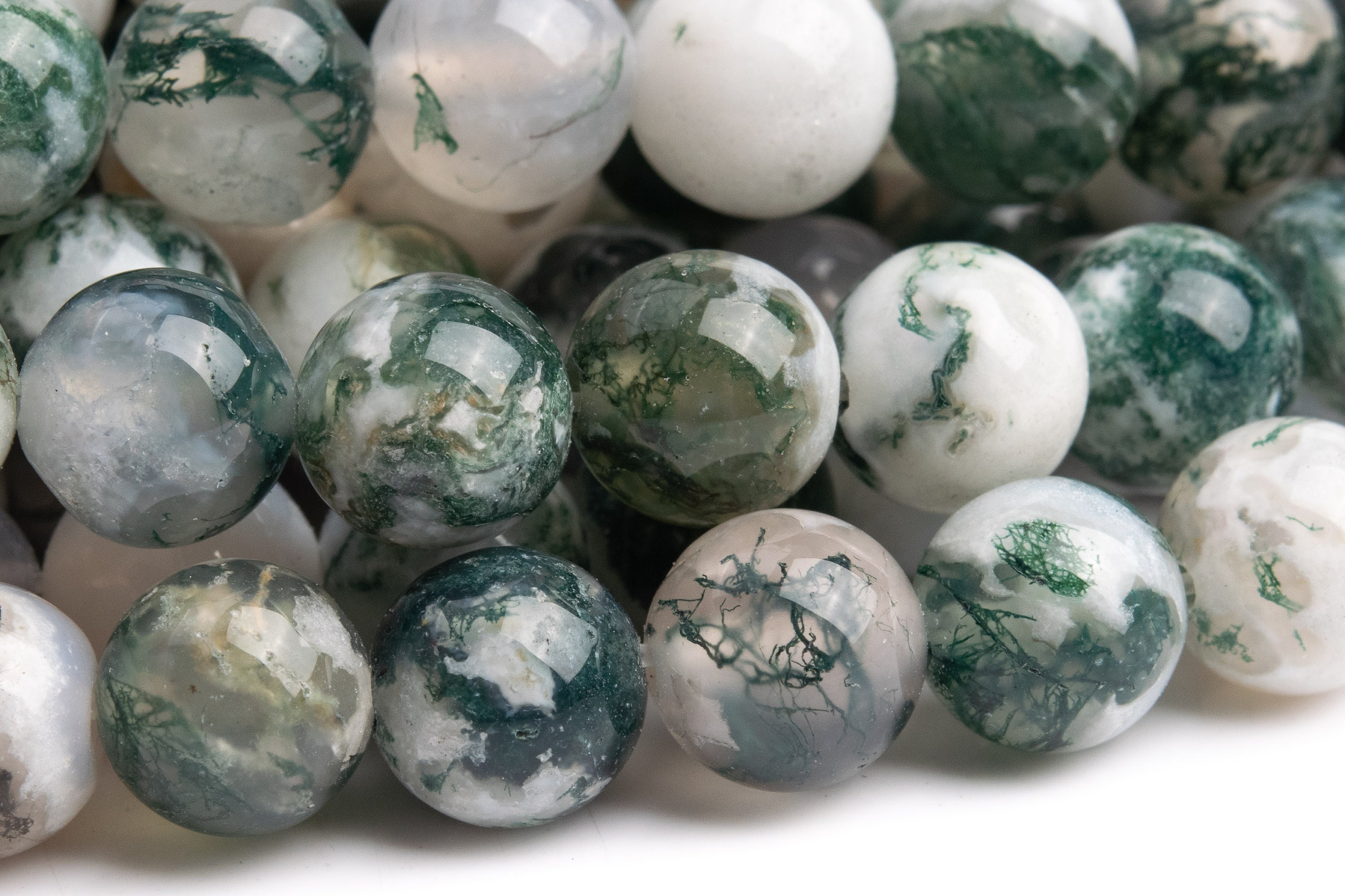 Genuine Natural Moss Agate Gemstone Beads 8mm Green & White Round A Quality Loose Beads (101268) Genuine Natural Moss Agate Gemstone Beads 8mm Green & White Round A Quality Loose Beads (101268)