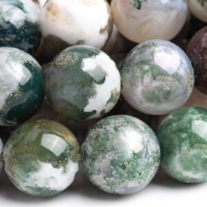 Genuine Natural Moss Agate Gemstone Beads 10MM Green & White Round A Quality Loose Beads (105193)