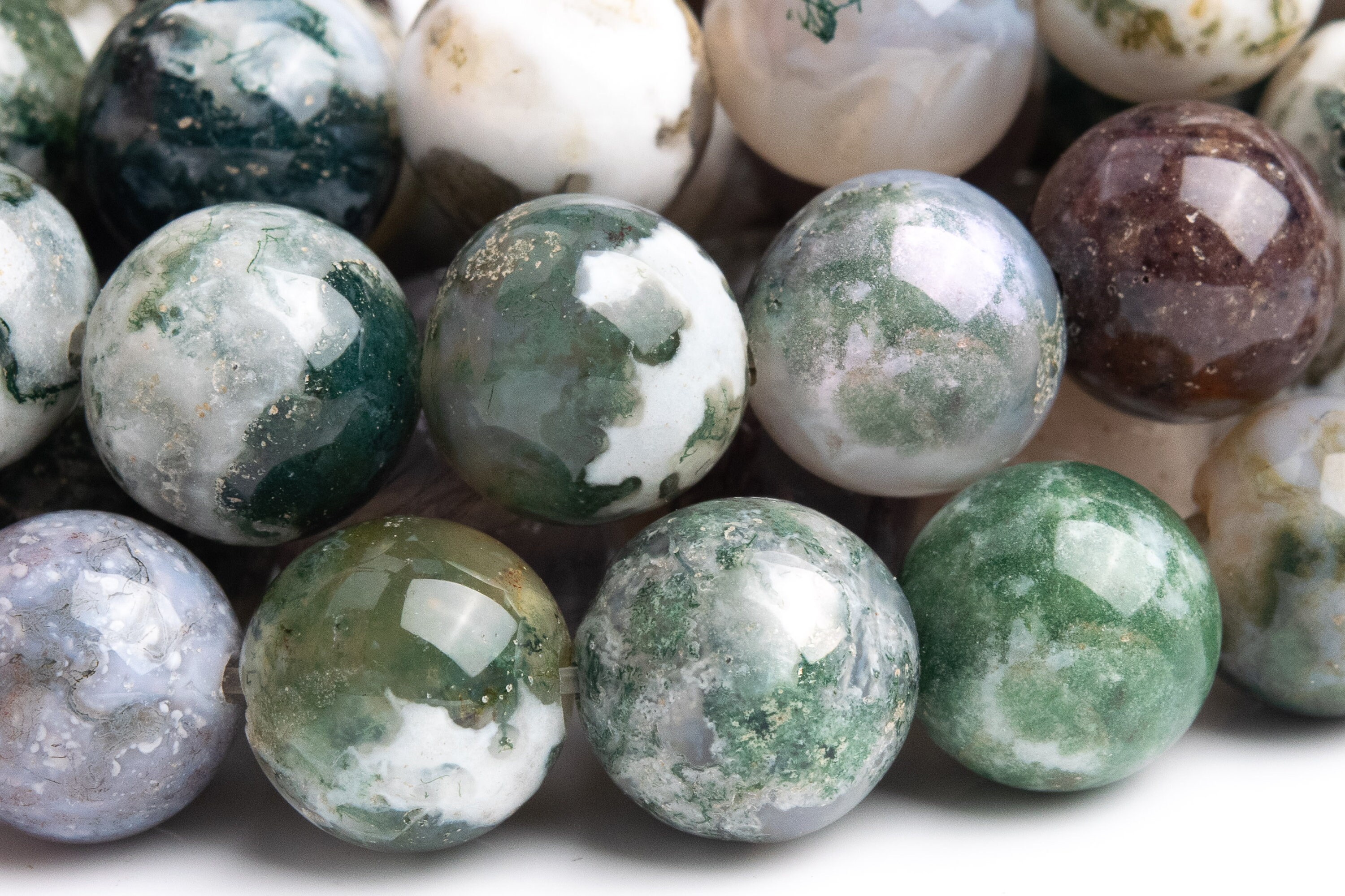 Genuine Natural Moss Agate Gemstone Beads 10mm Green & White Round A Quality Loose Beads (105193) Genuine Natural Moss Agate Gemstone Beads 10mm Green & White Round A Quality Loose Beads (105193)