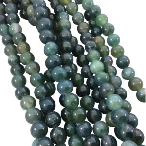 Green Moss Agate Beads: Semi-Gloss Round Gemstone, Large Hole - 8" Strand