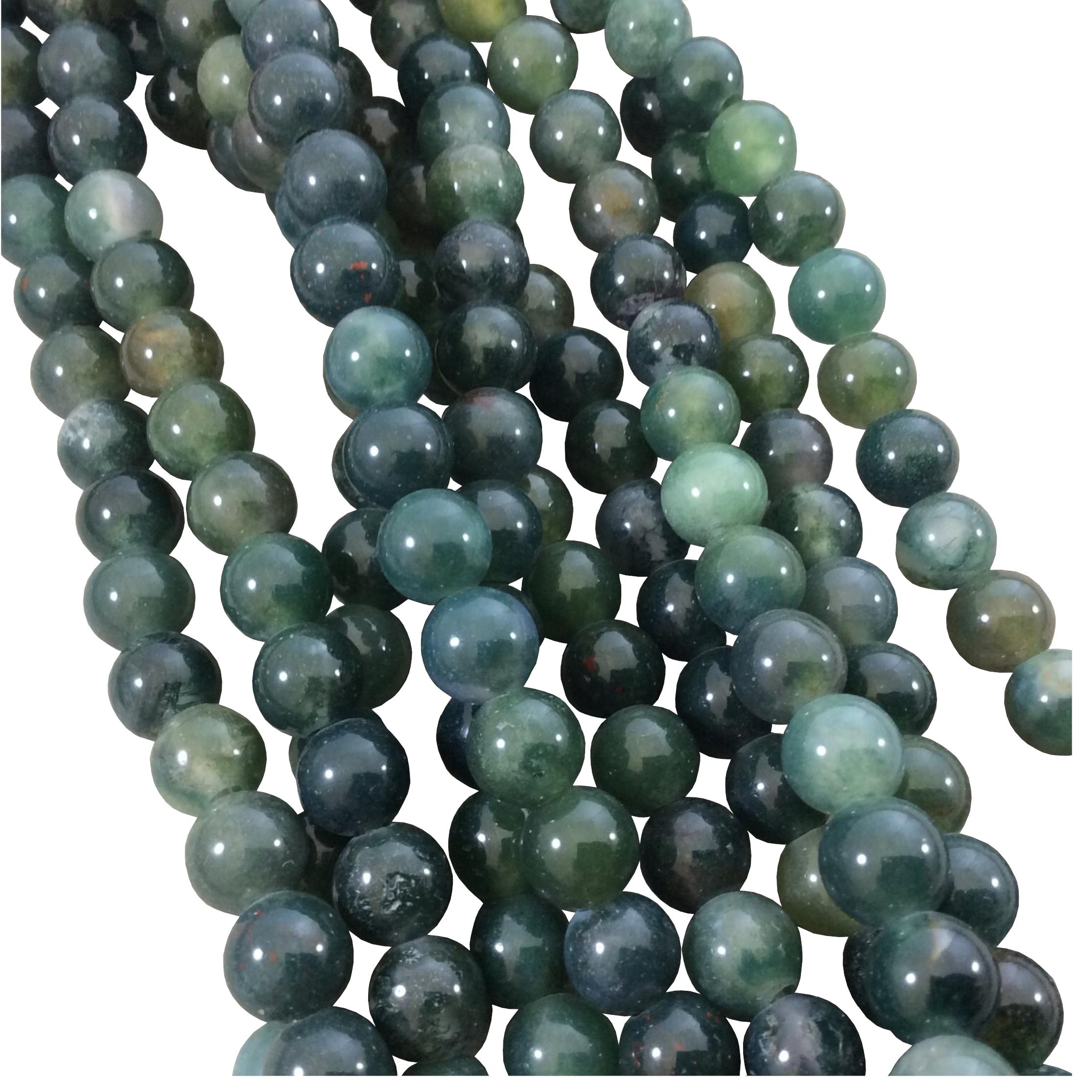 Green Moss Agate Beads: Semi-gloss Round Gemstone, Large Hole - 8" Strand Green Moss Agate Beads: Semi-gloss Round Gemstone, Large Hole - 8" Strand