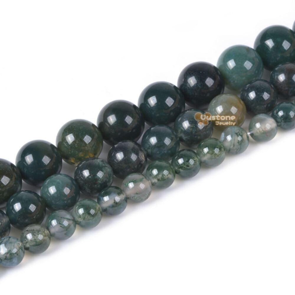 Indian Moss Agate Round Loose Gemstone Beads 6mm 8mm 10mm