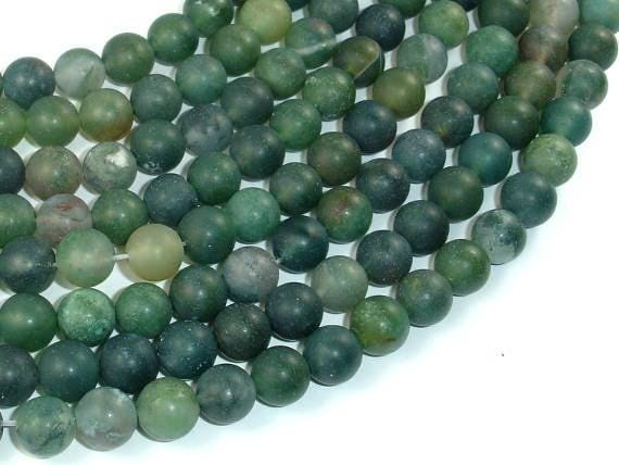 Matte Moss Agate Beads, 8mm(8.5mm), Round Beads , 15.5 Inch, Full Strand, Approx. 48 Beads, Hole 1mm (323054012)