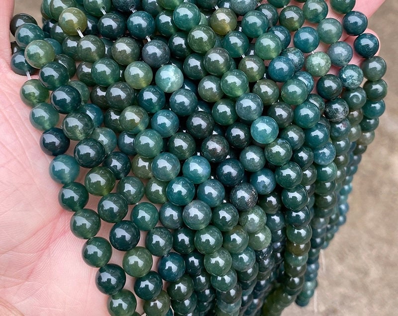 Natural Aaaaa Moss Agate Round Beads,4mm 6mm 8mm 10mm 12mm Moss Agate Loose Beads Wholesale Supply,one Strand 15"
