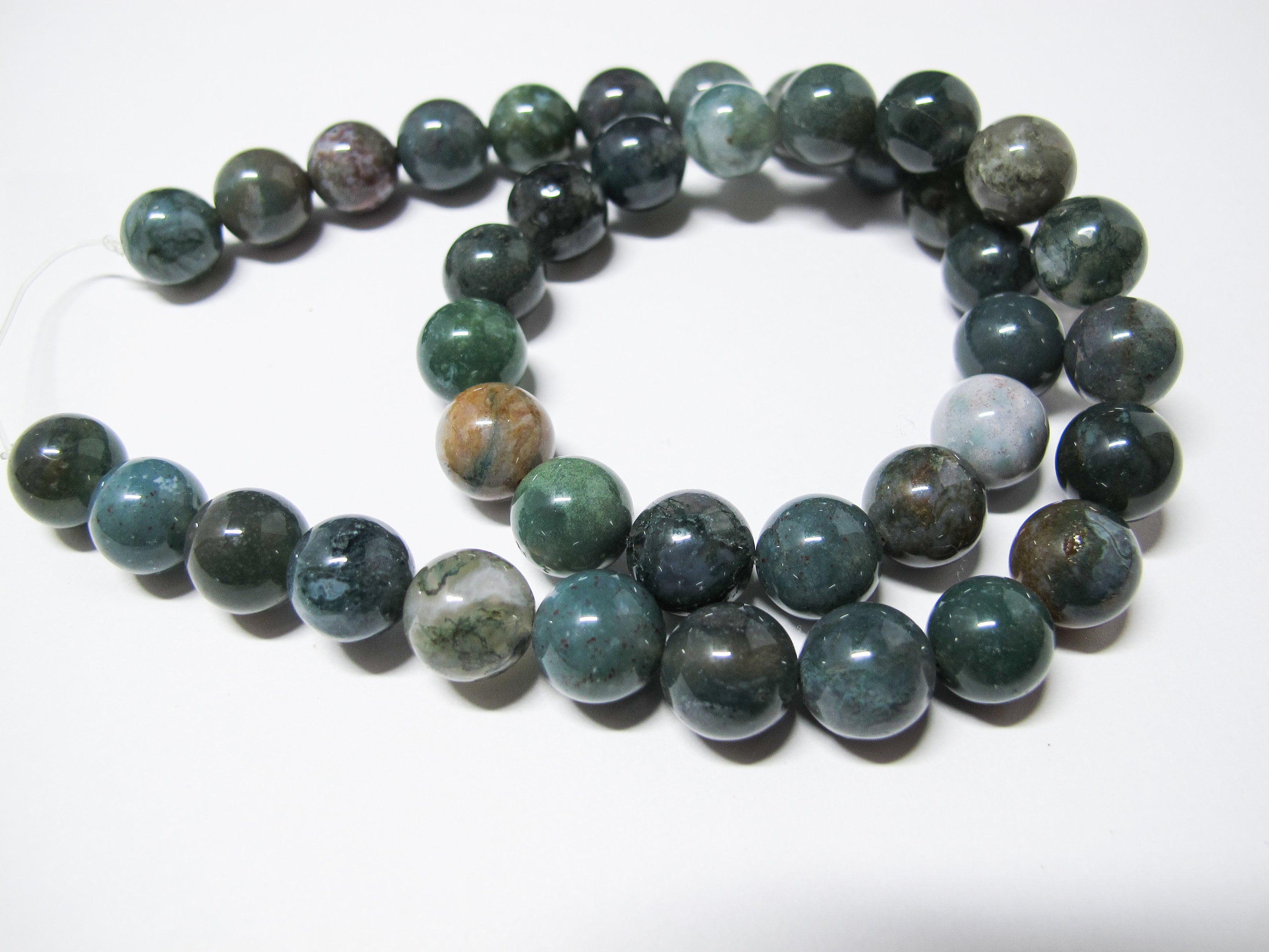 Natural Moss Agate Round Beads 10mm. Genuine Green Gemstone Beads 15.5''