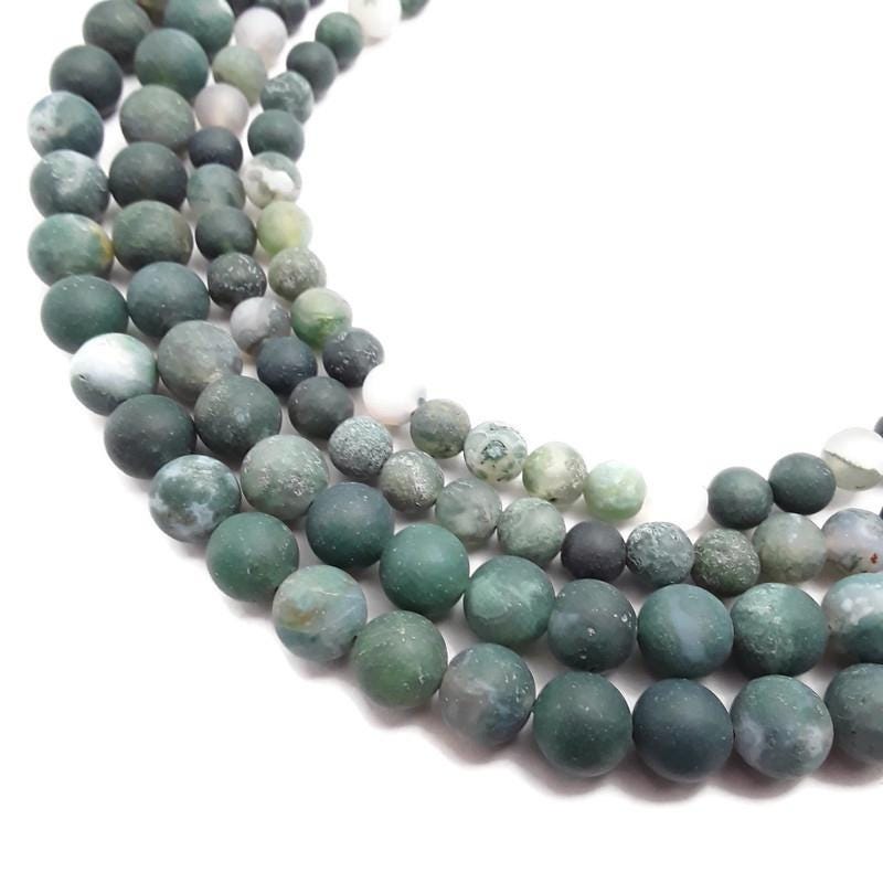 Natural Green Moss Agate Matte Round Beads Size 6mm 8mm 10mm 15.5" Strand Natural Green Moss Agate Matte Round Beads Size 6mm 8mm 10mm 15.5" Strand
