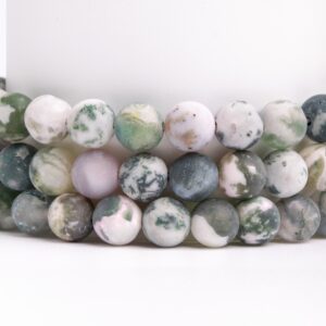 Natural Matte Green & White Moss Agate Gemstone Grade A+ Round 4mm 6mm 8mm 10mm Loose Beads