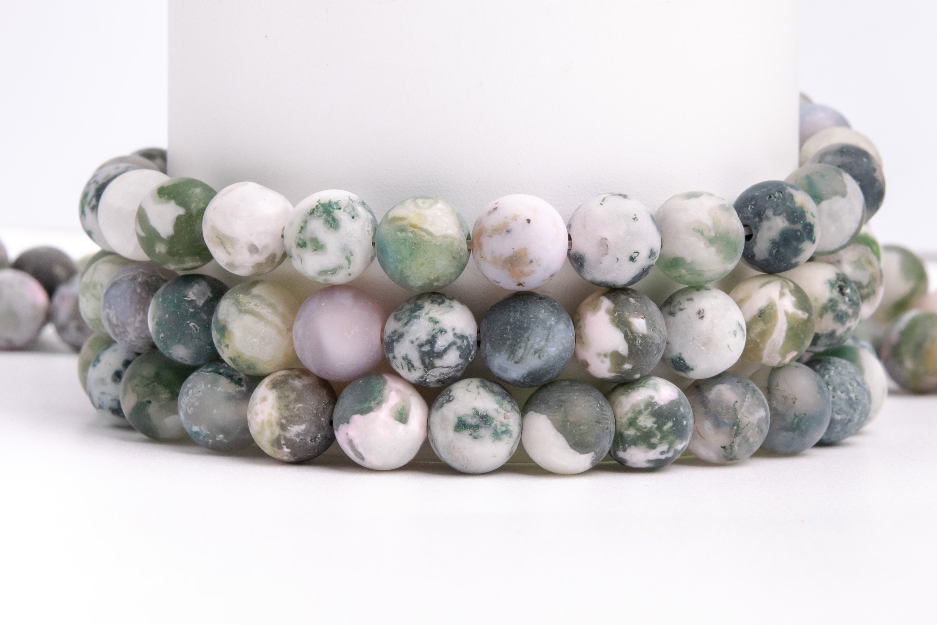 Natural Matte Green & White Moss Agate Gemstone Grade A+ Round 4mm 6mm 8mm 10mm Loose Beads