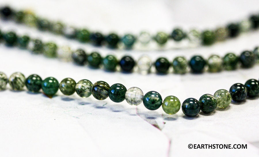 S/ Moss Agate 6mm Round Beads 16" Strand Natural Agate Gemstone Beads For Jewelry Making