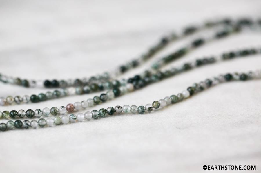 Xs/ Moss Agate 2-2.5mm Round Beads 16" Strand Natural Agate Gemstone Beads For Jewelry Making