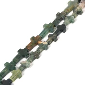 14mm 20mm Carved Natural Moss Agate Cross Charms Bead Gemstone Jewelry Making DIY Loose Bead 16 Inch