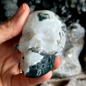 3” Moss Agate Crystal Skull Carving