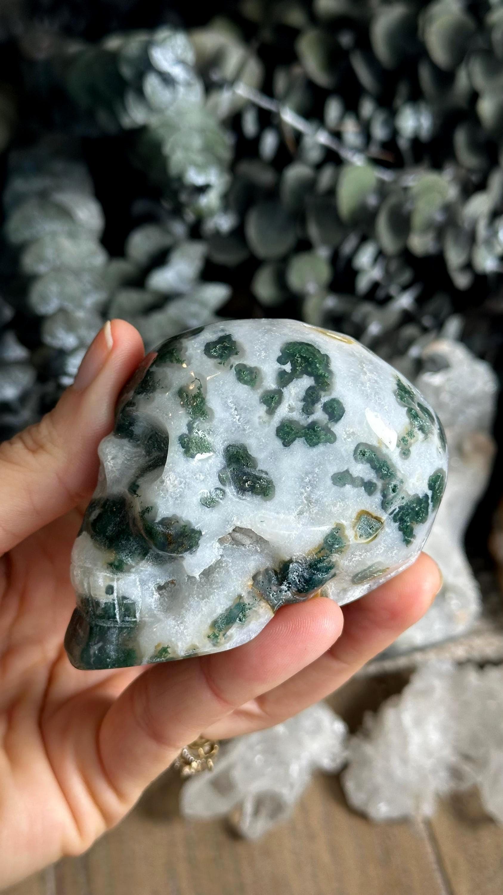 3” Moss Agate Crystal Skull Carving