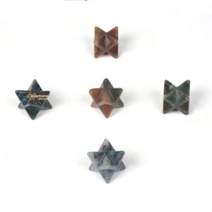 Carved Moss Agate Gemstone Crystal Merkaba Star Energy Healing Sacred Geometry Chakra Stone