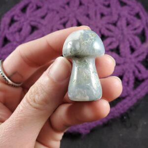 Moss Agate Carved Mushroom Funky Stones Green Crystal Carving Trippy Mushie Shroom fungi fungus garden decor