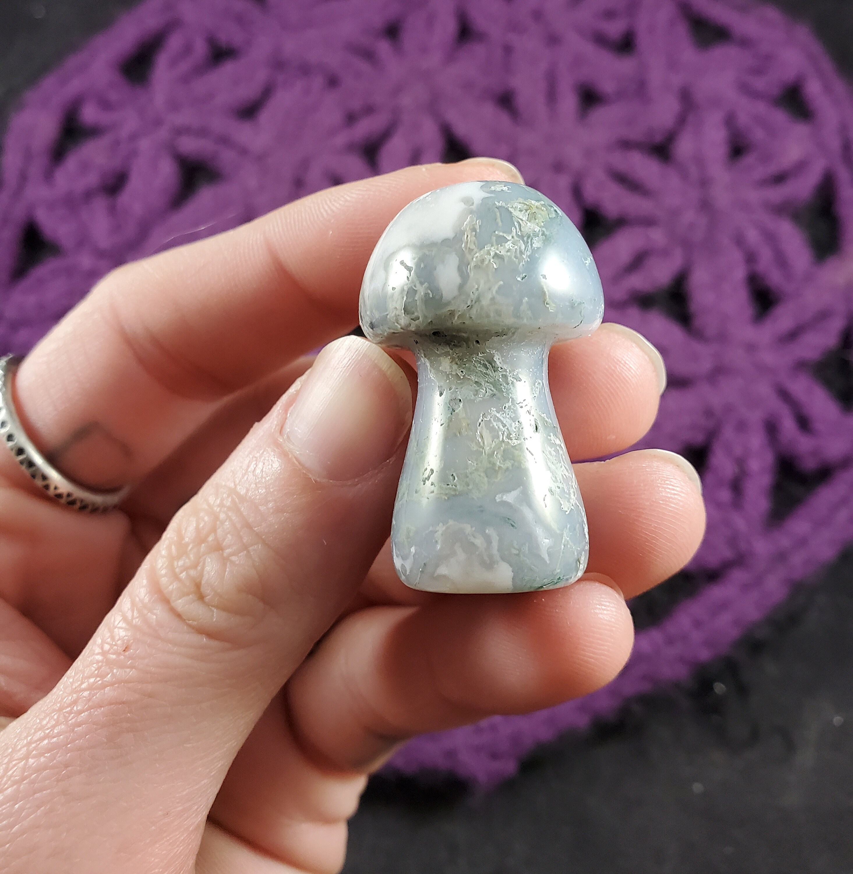 Moss Agate Carved Mushroom Funky Stones Green Crystal Carving Trippy Mushie Shroom Fungi Fungus Garden Decor