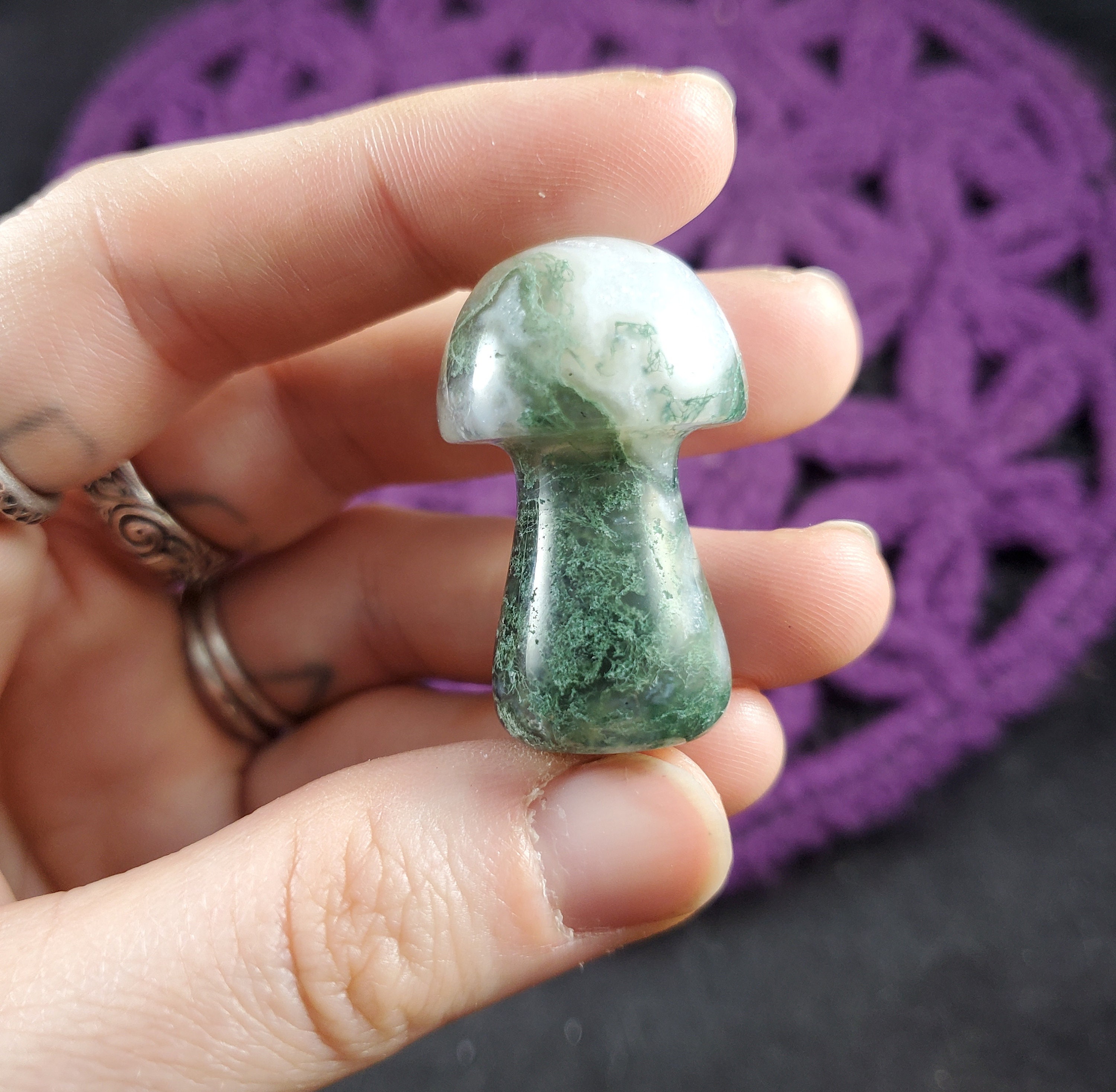 Moss Agate Carved Mushroom Funky Stones Green Crystal Carving Trippy Mushie Shroom Fungi Fungus Garden Decor