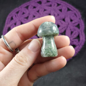 Moss Agate Carved Mushroom Funky Stones Green Crystal Carving Trippy Mushie Shroom fungi fungus garden decor