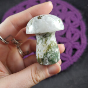 Moss Agate Carved Mushroom Funky Stones Green Crystal Carving Trippy Mushie Shroom fungi fungus garden decor