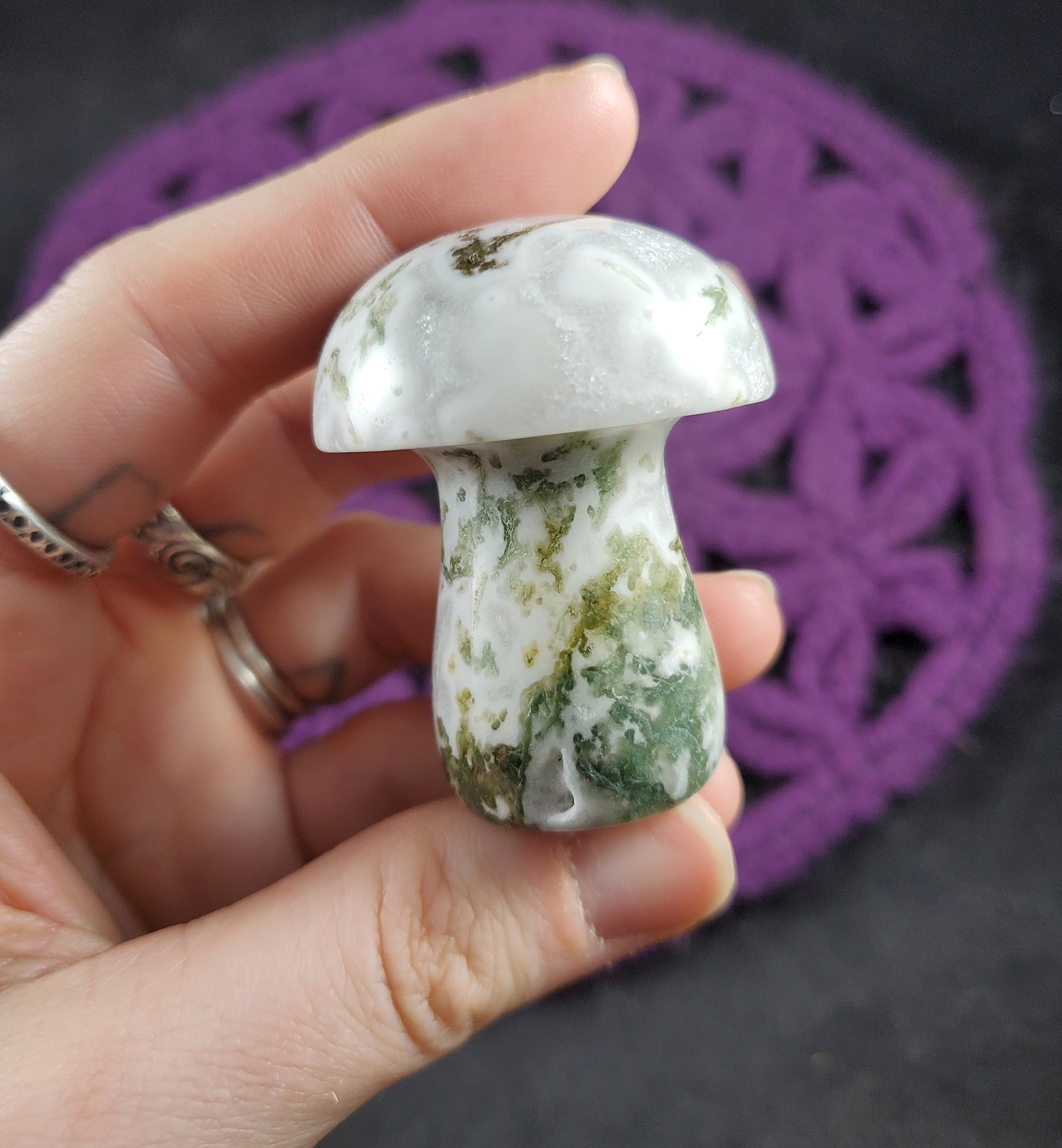 Moss Agate Carved Mushroom Funky Stones Green Crystal Carving Trippy Mushie Shroom Fungi Fungus Garden Decor