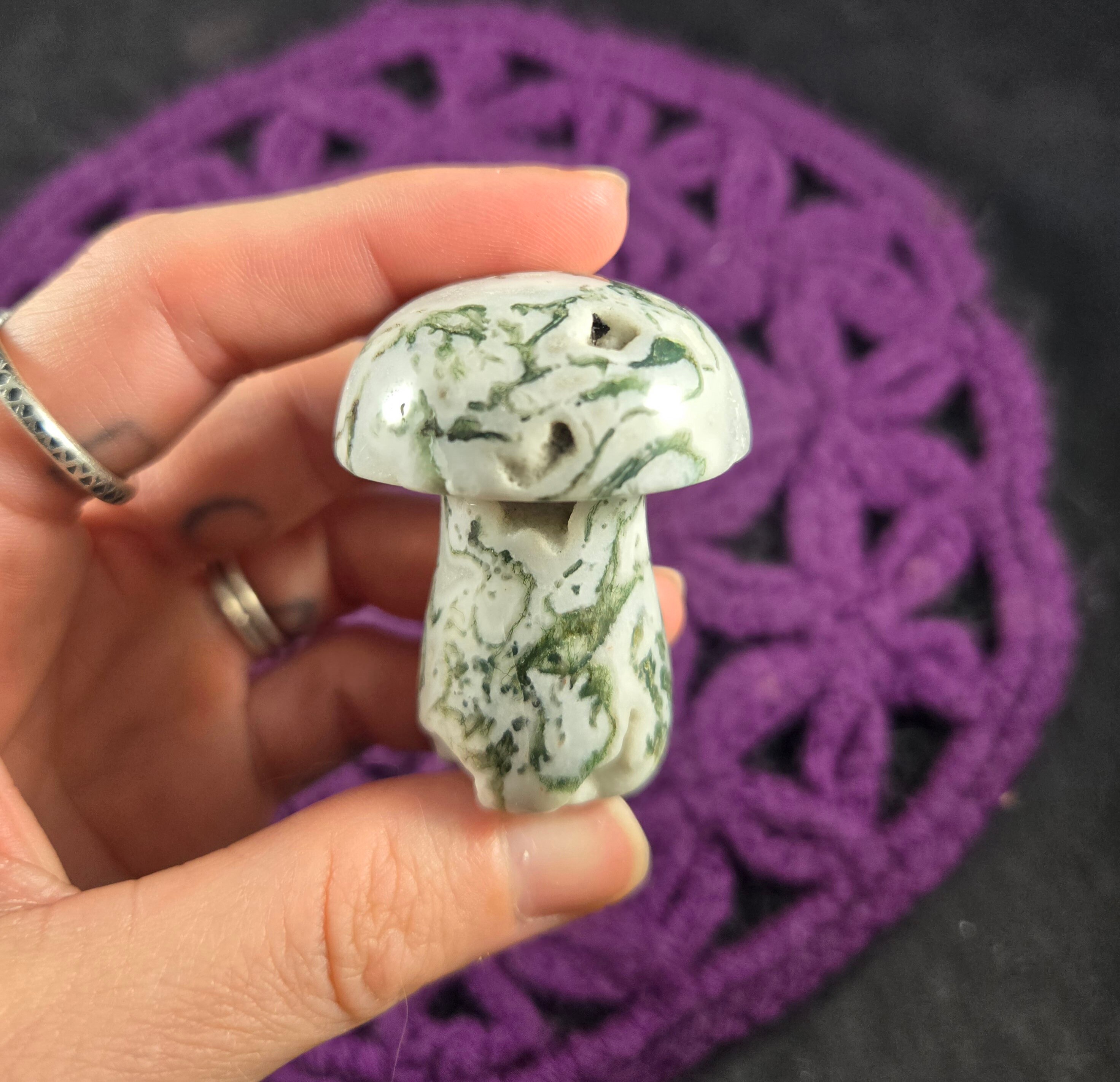Moss Agate Carved Mushroom Funky Stones Green Crystal Carving Trippy Mushie Shroom Fungi Fungus Garden Decor