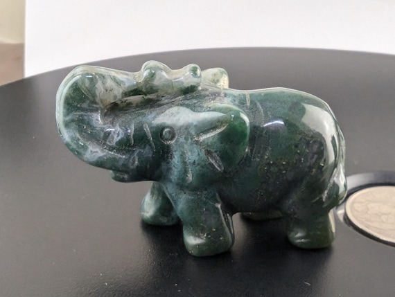 Carved Natural Moss Agate Elephant For Display/decoration, 45-53x18-26x33-38mm    Ph1512